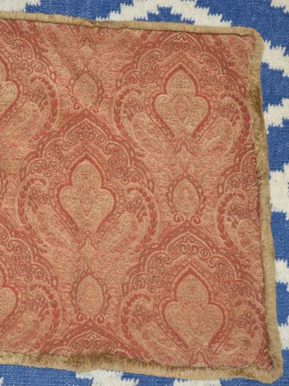 Restoration Hardware-Soft Chenille Red/Gold Paisley Tapestry Pillow Fringe Cover